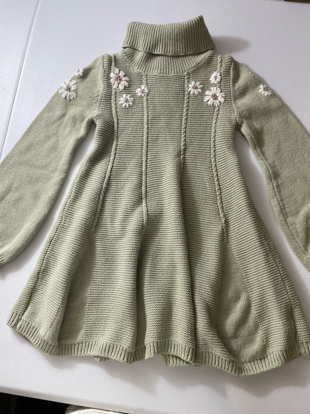 Cupcakes and Cashmere Girls Knit Sweater Dress Sage Green Floral Size 4